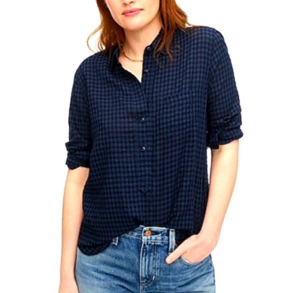 NWOT jcrew navy check popover blouse